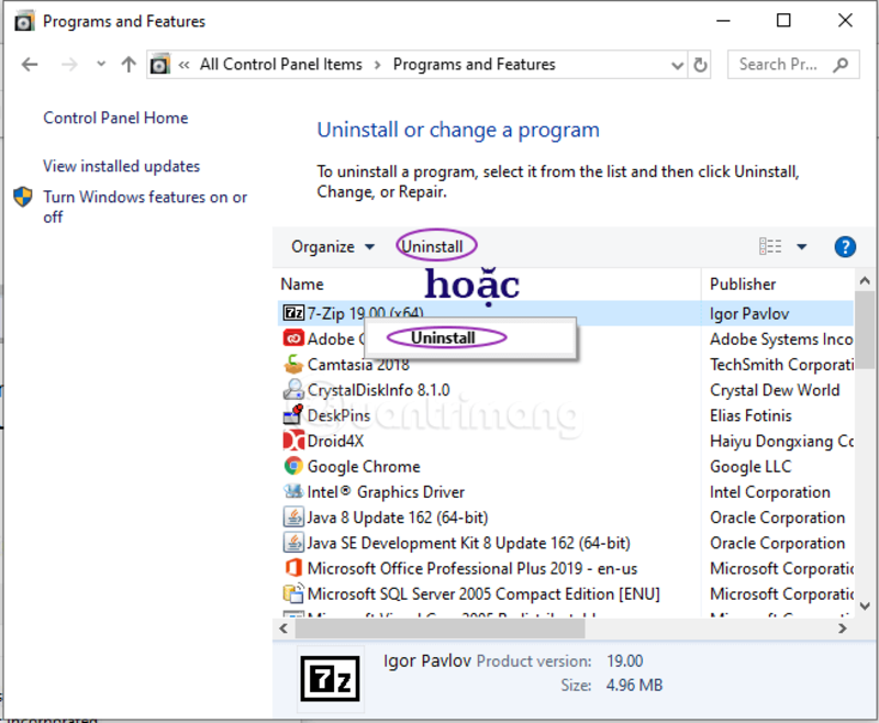 Gỡ ứng dụng bằng Control Panel trên Windows là cách đơn giản và thông dụng nhất