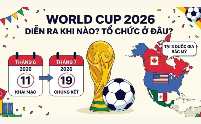 World Cup 2026 sẽ diễn ra từ 11/6/2026 đến 19/7/2026 với nhiều thay đổi, bao gồm số đội tăng lên 48 và số trận đấu lên tới 104. 
